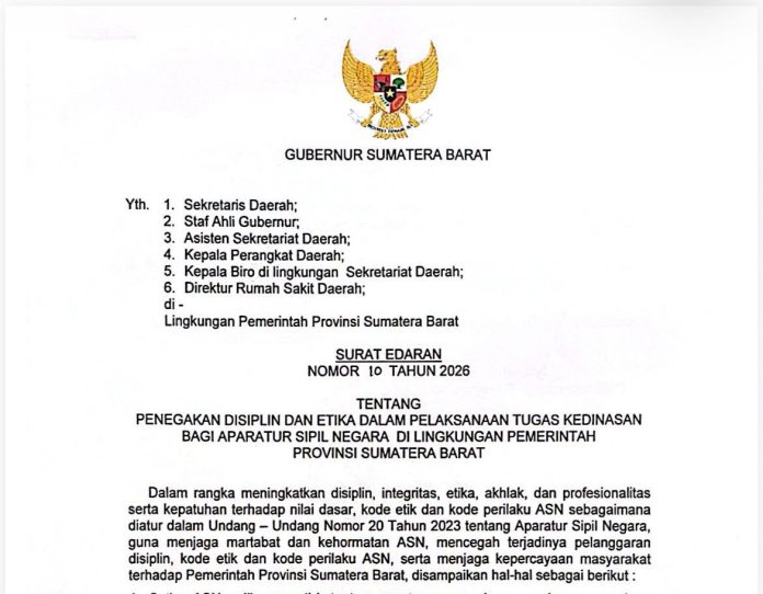 Gubernur Sumbar Terbitkan Larangan ASN Tidak Boleh Berlawan Jenis Tugas Perjalanan Dinas
