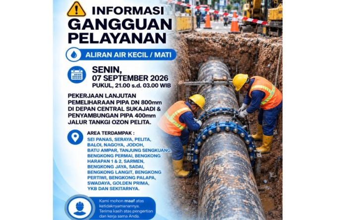 Info Gangguan Air Bersih Dampak Penyambungan Pipa di Sukajadi dan Pelita