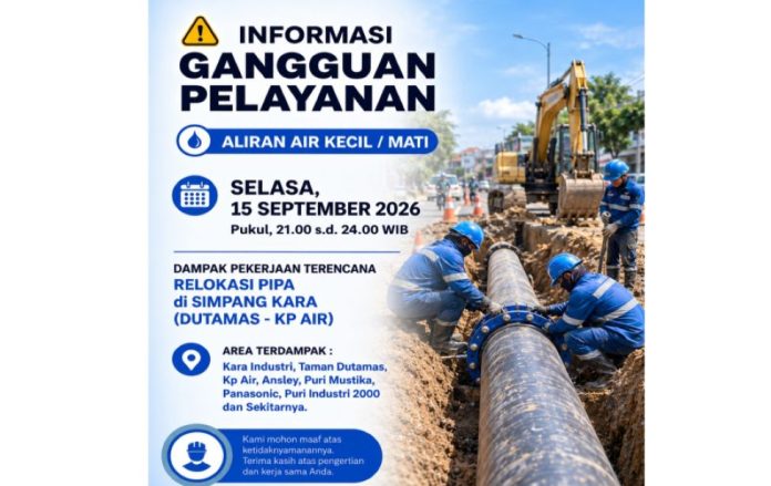 Info Gangguan Air Bersih Dampak Relokasi Pipa di Simpang Kara Dutamas Selasa Malam Info Gangguan Air Bersih Dampak Relokasi Pipa di Simpang Kara Dutamas Selasa Malam